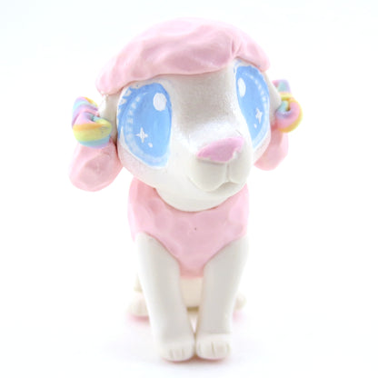 Pink and White Poodle Puppy Figurine - Polymer Clay Carnival Animals