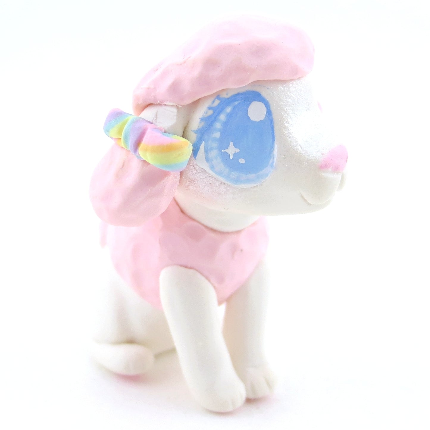 Pink and White Poodle Puppy Figurine - Polymer Clay Carnival Animals