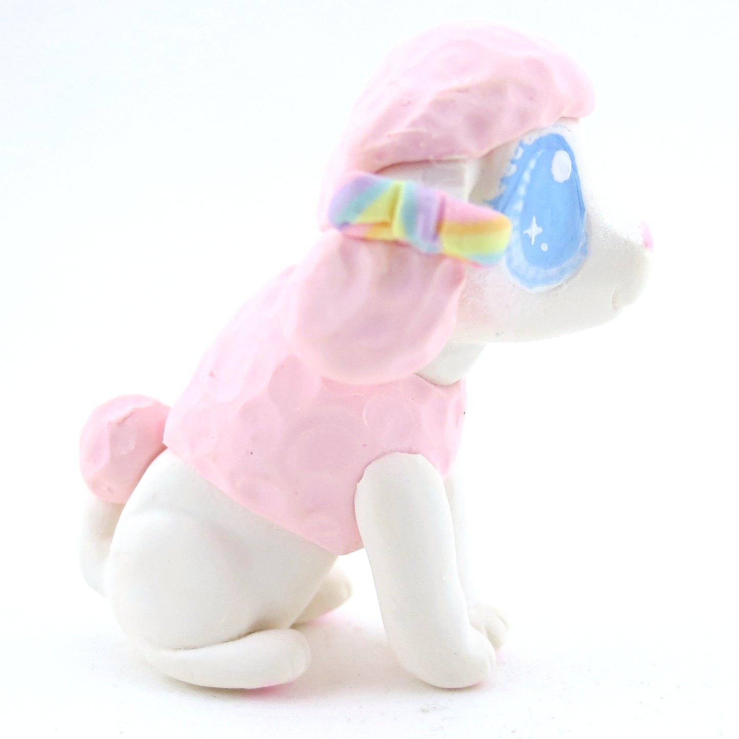 Pink and White Poodle Puppy Figurine - Polymer Clay Carnival Animals