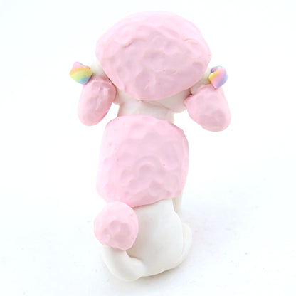 Pink and White Poodle Puppy Figurine - Polymer Clay Carnival Animals