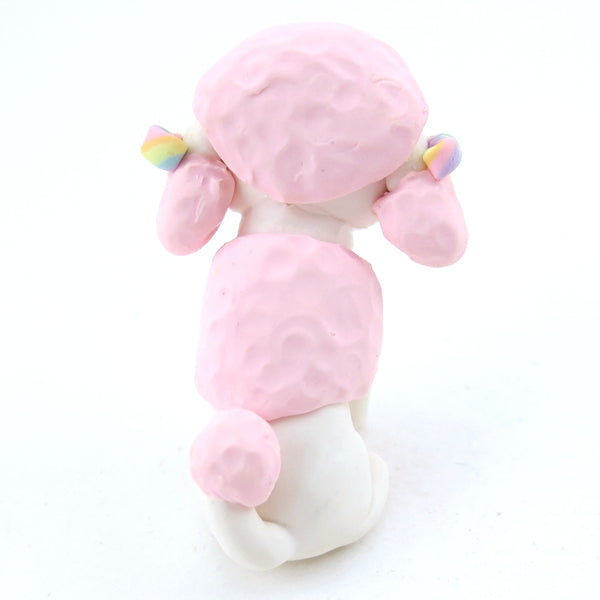 Pink and White Poodle Puppy Figurine - Polymer Clay Carnival Animals