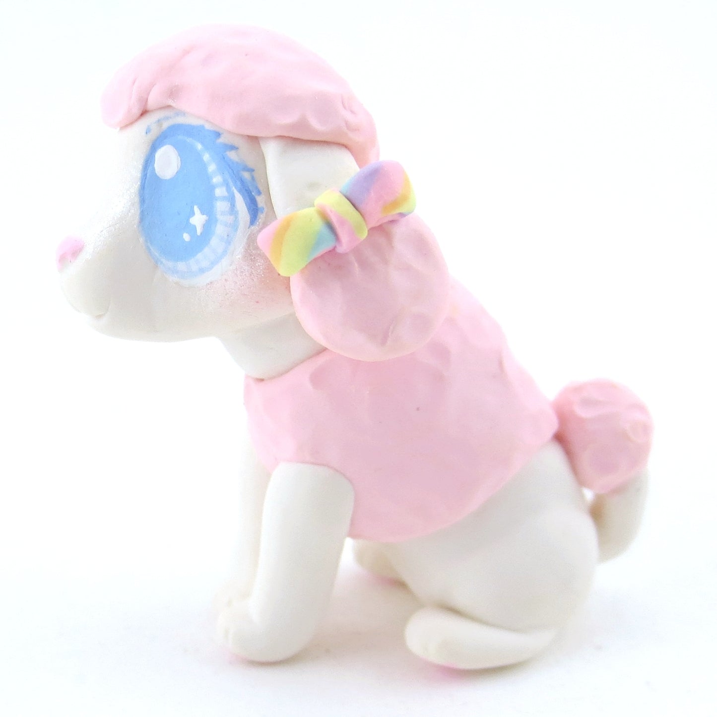 Pink and White Poodle Puppy Figurine - Polymer Clay Carnival Animals