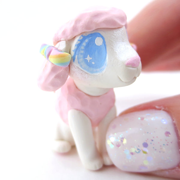 Pink and White Poodle Puppy Figurine - Polymer Clay Carnival Animals