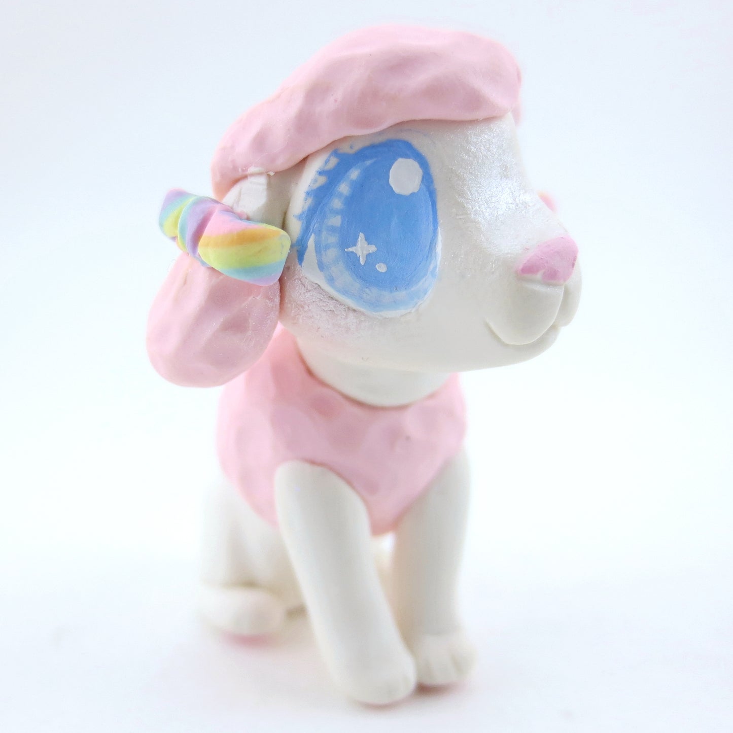 Pink and White Poodle Puppy Figurine - Polymer Clay Carnival Animals