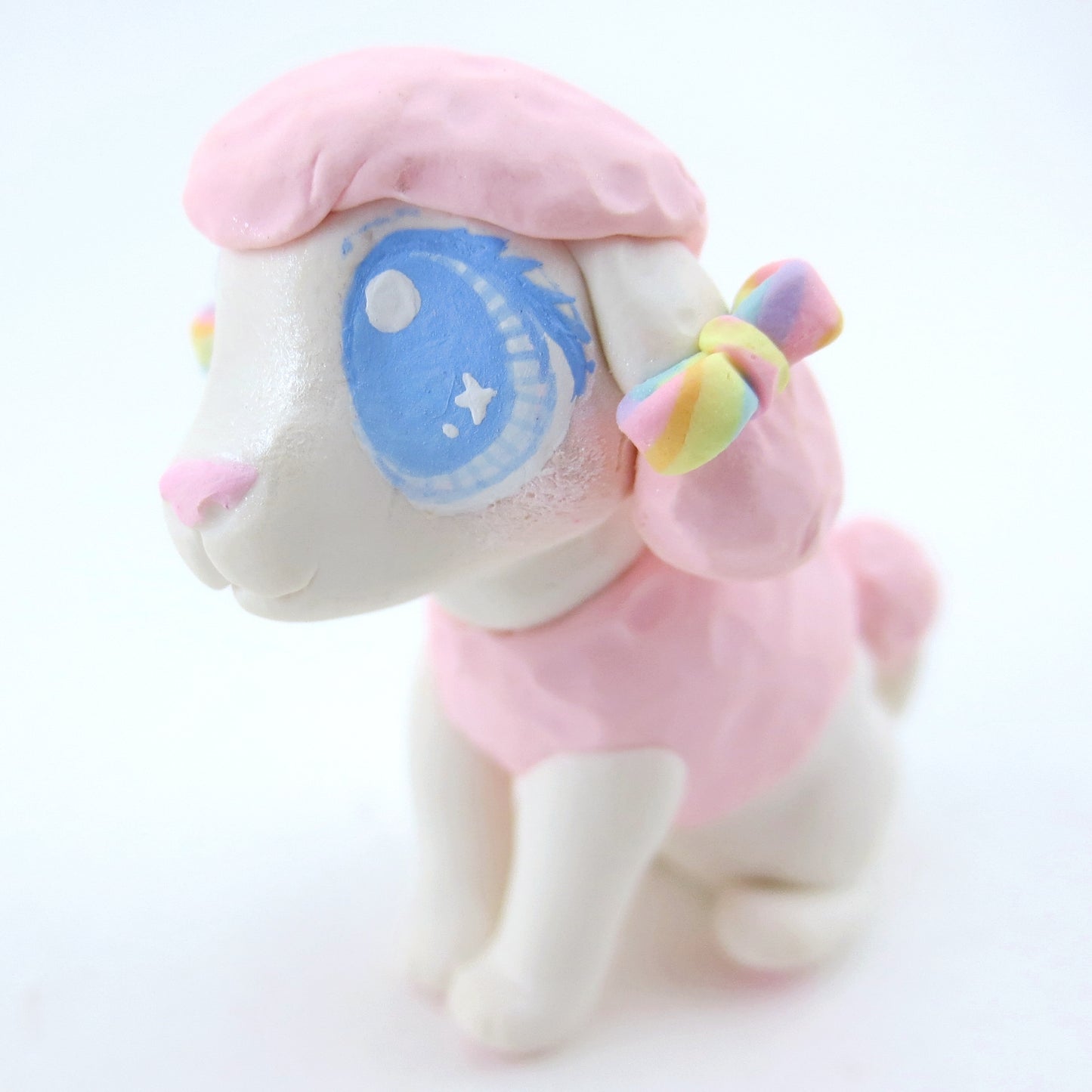 Pink and White Poodle Puppy Figurine - Polymer Clay Carnival Animals