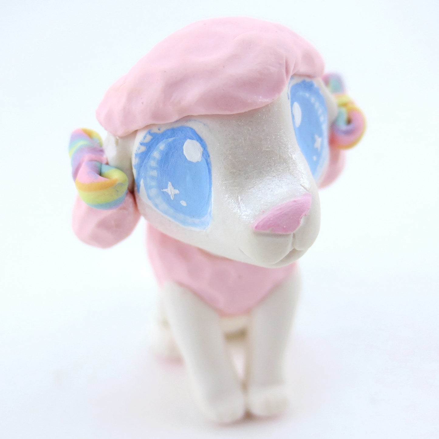 Pink and White Poodle Puppy Figurine - Polymer Clay Carnival Animals