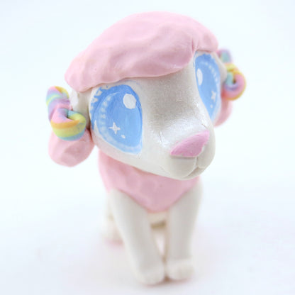 Pink and White Poodle Puppy Figurine - Polymer Clay Carnival Animals