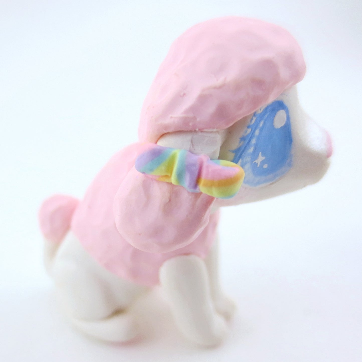 Pink and White Poodle Puppy Figurine - Polymer Clay Carnival Animals