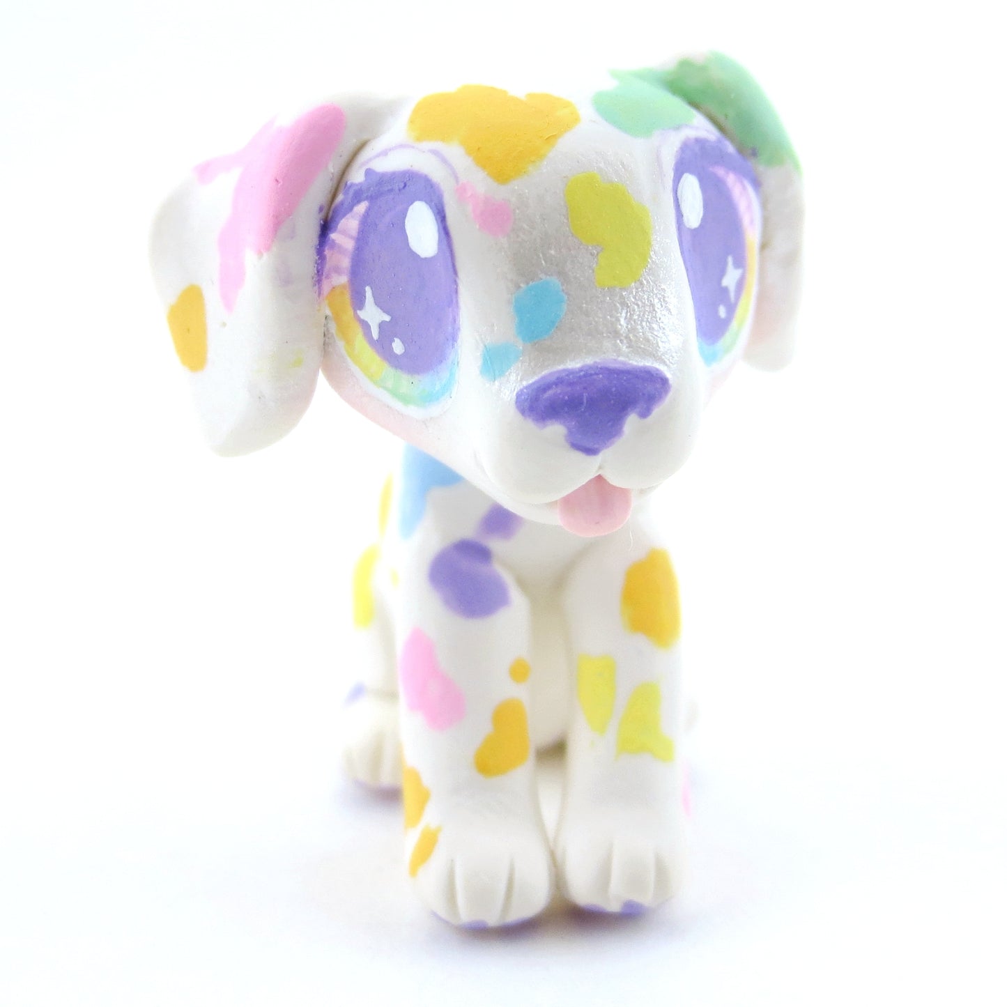 Rainbow Spot Dalmatian Puppy Figurine - Polymer Clay Carnival Animals (version 2)