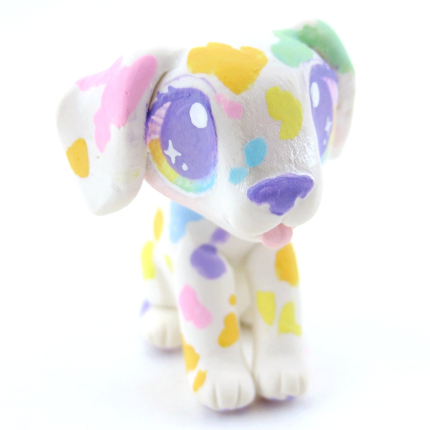 Rainbow Spot Dalmatian Puppy Figurine - Polymer Clay Carnival Animals (version 2)