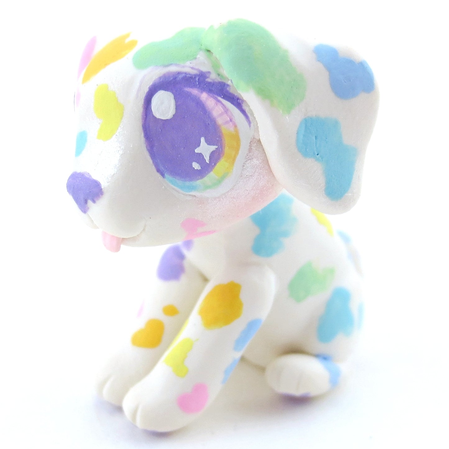 Rainbow Spot Dalmatian Puppy Figurine - Polymer Clay Carnival Animals (version 2)