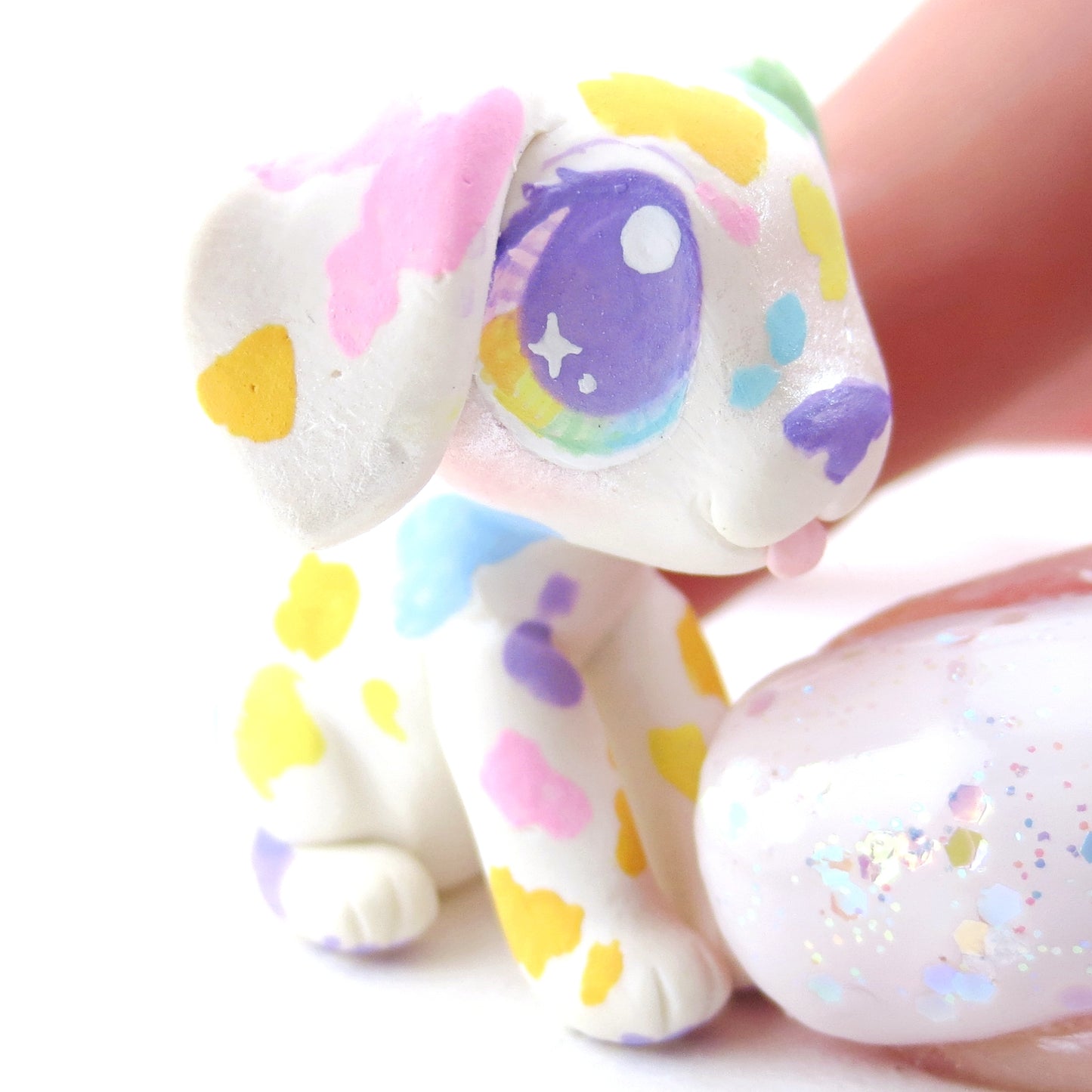 Rainbow Spot Dalmatian Puppy Figurine - Polymer Clay Carnival Animals (version 2)