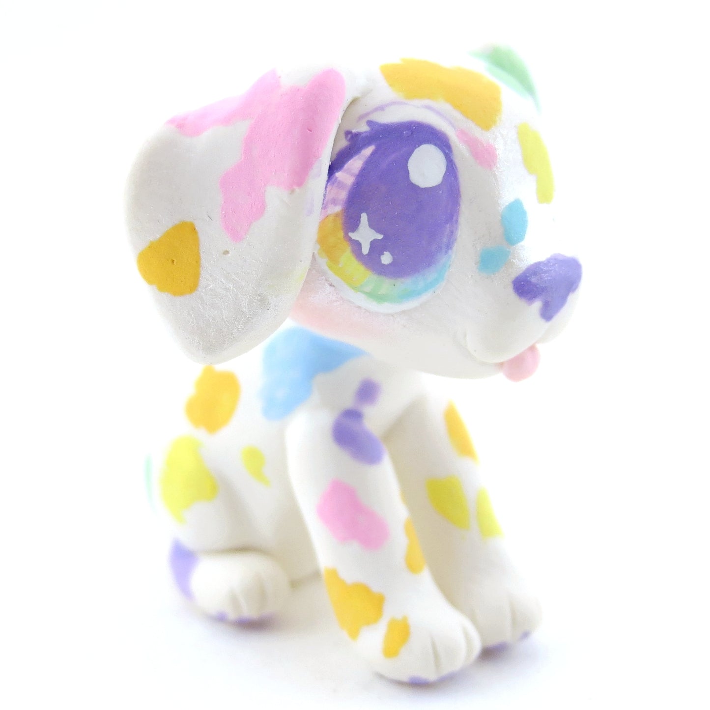 Rainbow Spot Dalmatian Puppy Figurine - Polymer Clay Carnival Animals (version 2)