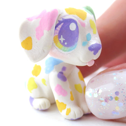 Rainbow Spot Dalmatian Puppy Figurine - Polymer Clay Carnival Animals (version 2)