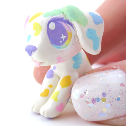 Rainbow Spot Dalmatian Puppy Figurine - Polymer Clay Carnival Animals (version 2)