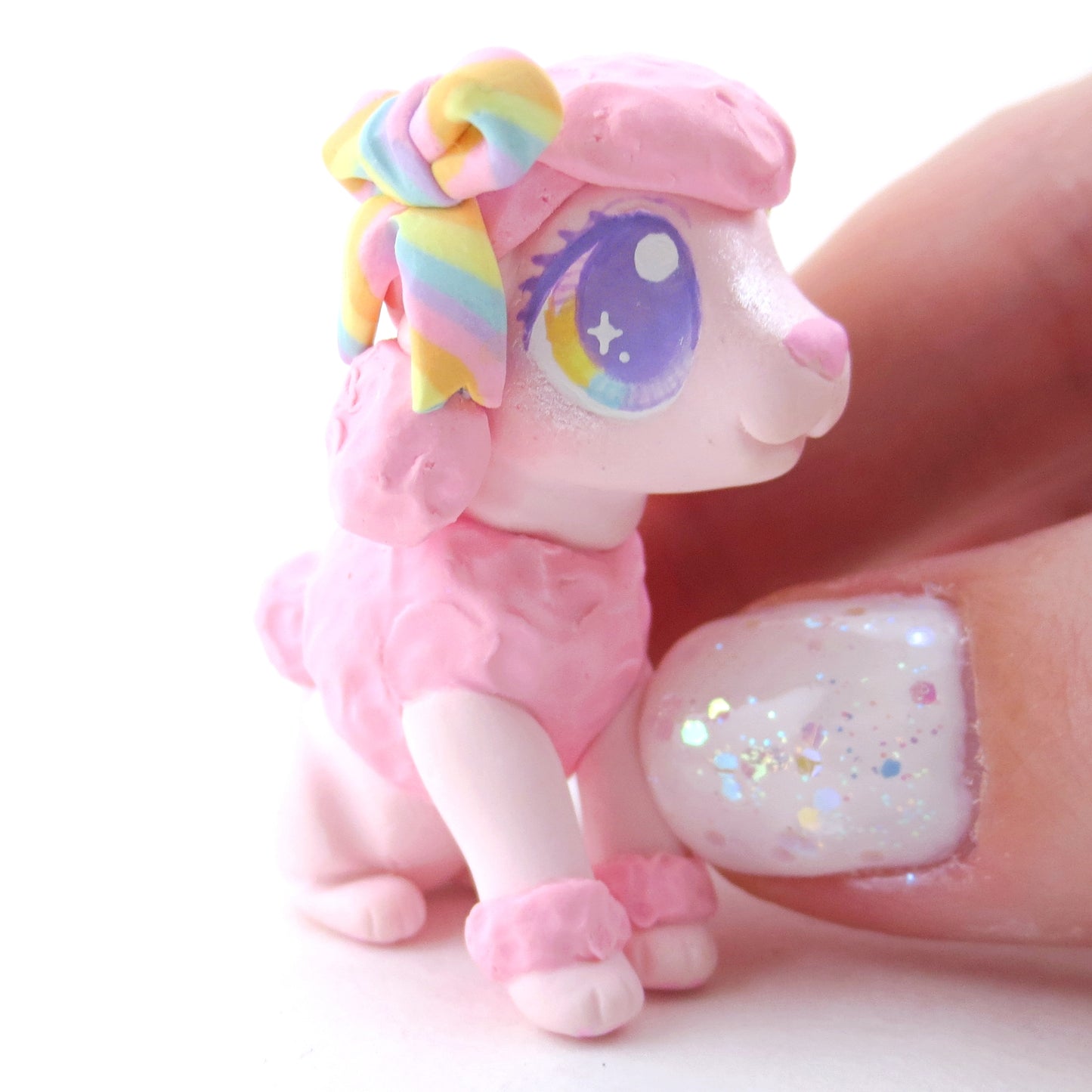 Pink Poodle Figurine - Polymer Clay Carnival Animals