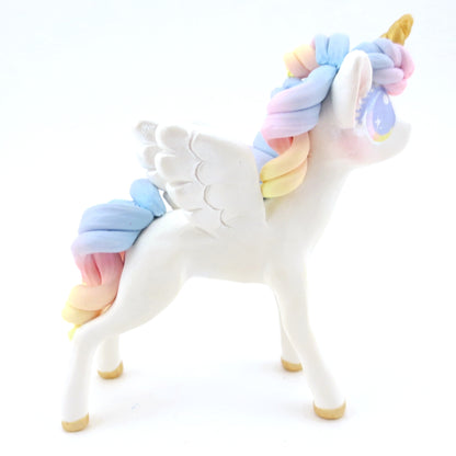 Sunset Pastel Rainbow Unicorn Pegasus Figurine - Polymer Clay Carnival Animals