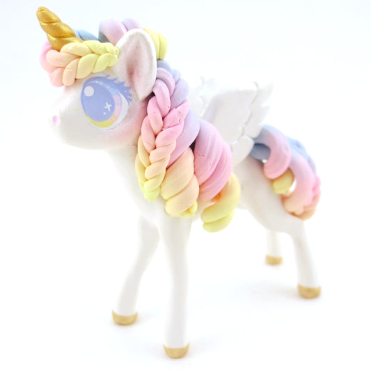 Sunset Pastel Rainbow Unicorn Pegasus Figurine - Polymer Clay Carnival Animals