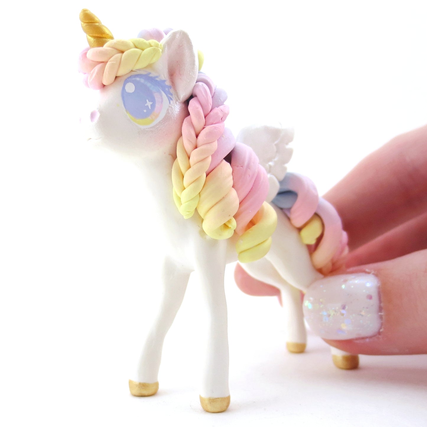 Sunset Pastel Rainbow Unicorn Pegasus Figurine - Polymer Clay Carnival Animals