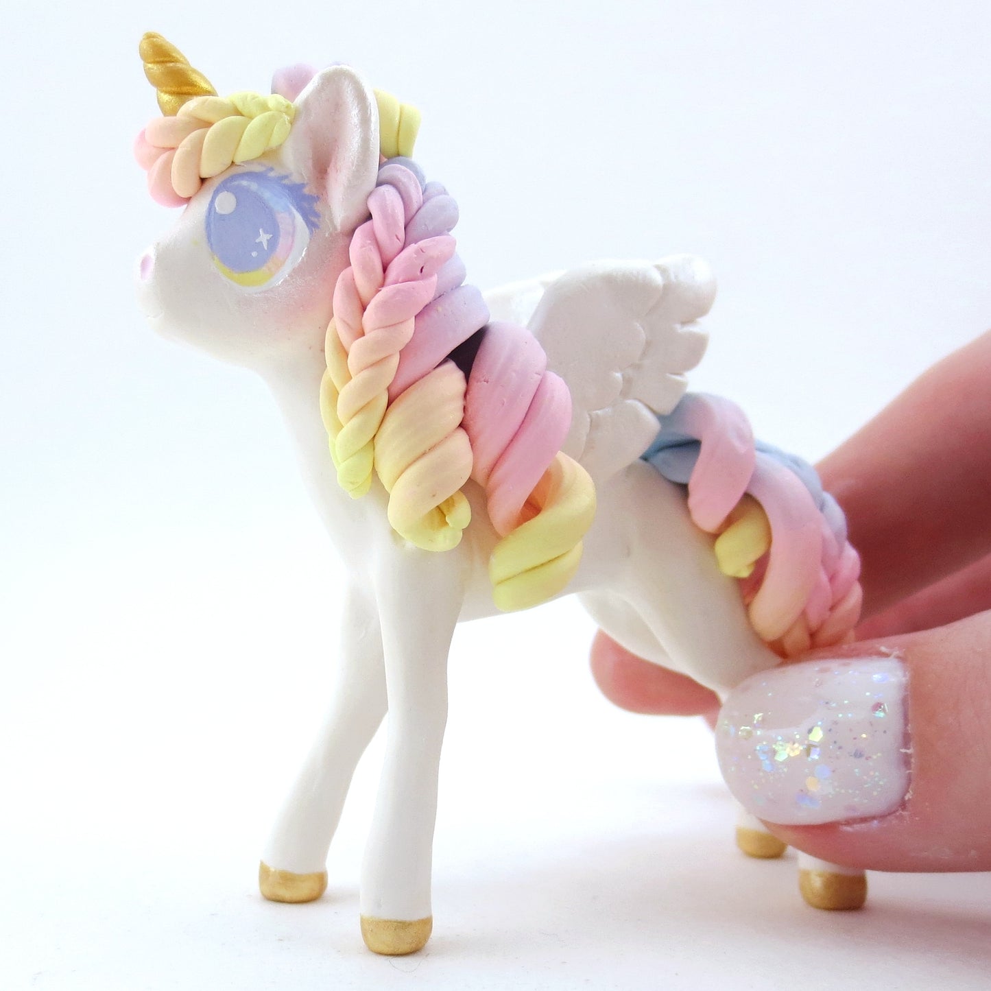 Sunset Pastel Rainbow Unicorn Pegasus Figurine - Polymer Clay Carnival Animals