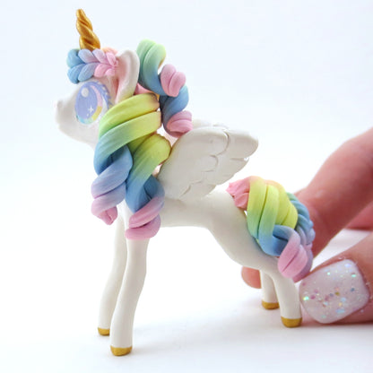 Pastel Rainbow Pegasus Figurine - Polymer Clay Carnival Animals