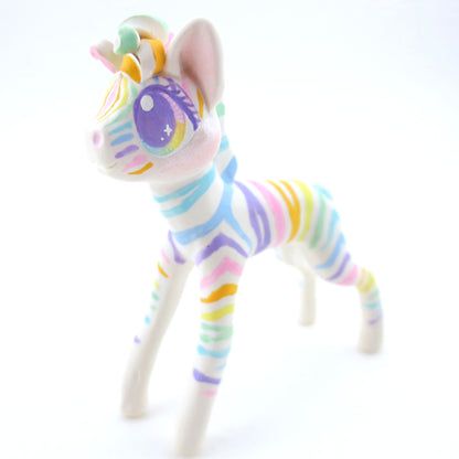 Rainbow Zebra Figurine - Polymer Clay Carnival Animals