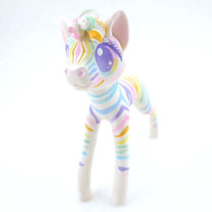 Rainbow Zebra Figurine - Polymer Clay Carnival Animals