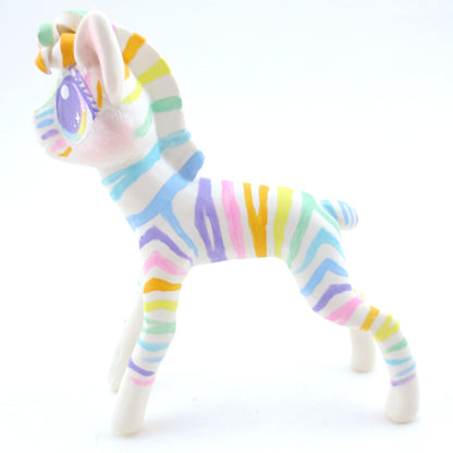 Rainbow Zebra Figurine - Polymer Clay Carnival Animals