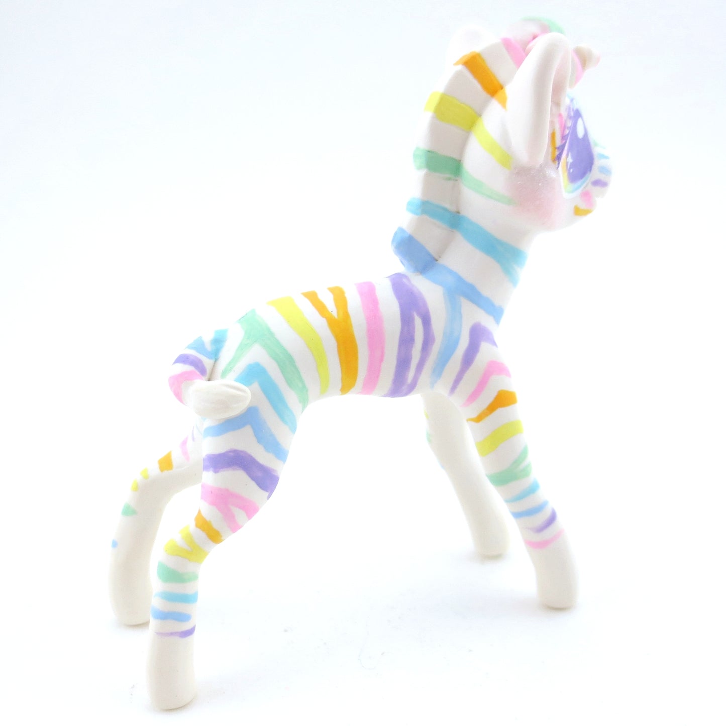 Rainbow Zebra Figurine - Polymer Clay Carnival Animals