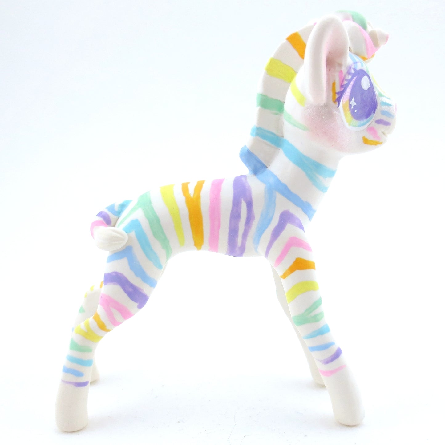 Rainbow Zebra Figurine - Polymer Clay Carnival Animals