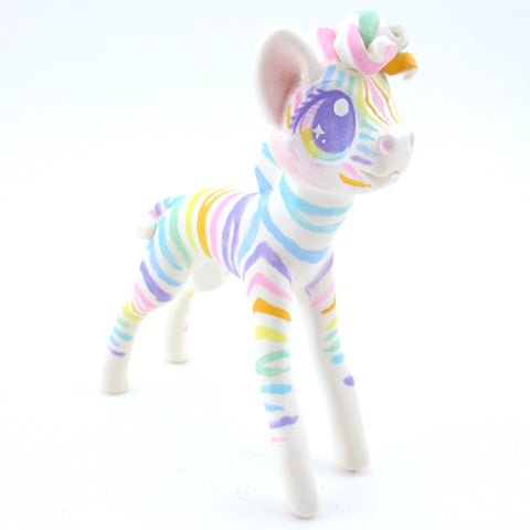 Rainbow Zebra Figurine - Polymer Clay Carnival Animals