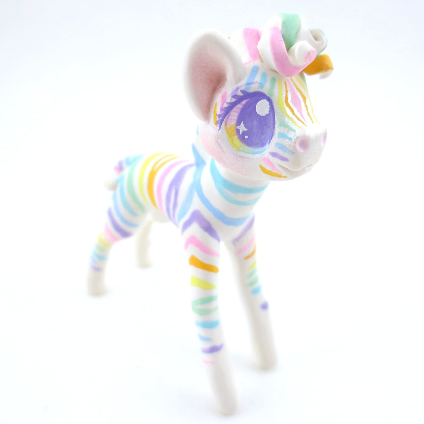 Rainbow Zebra Figurine - Polymer Clay Carnival Animals