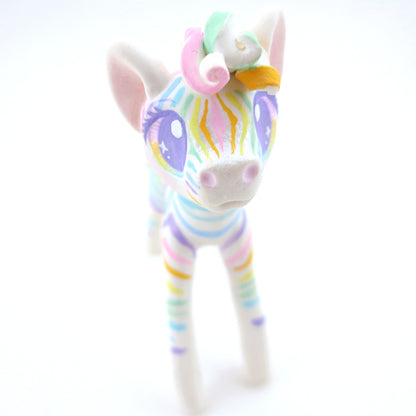 Rainbow Zebra Figurine - Polymer Clay Carnival Animals