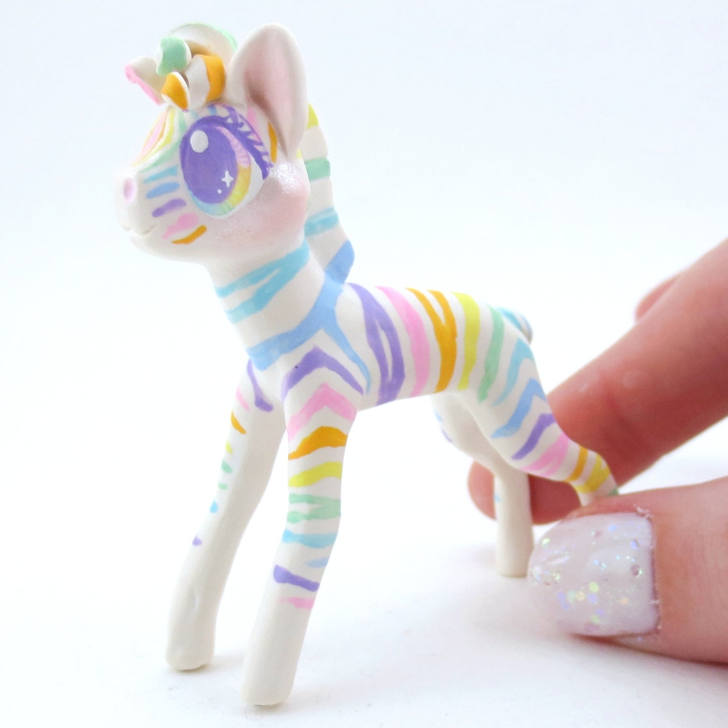 Rainbow Zebra Figurine - Polymer Clay Carnival Animals