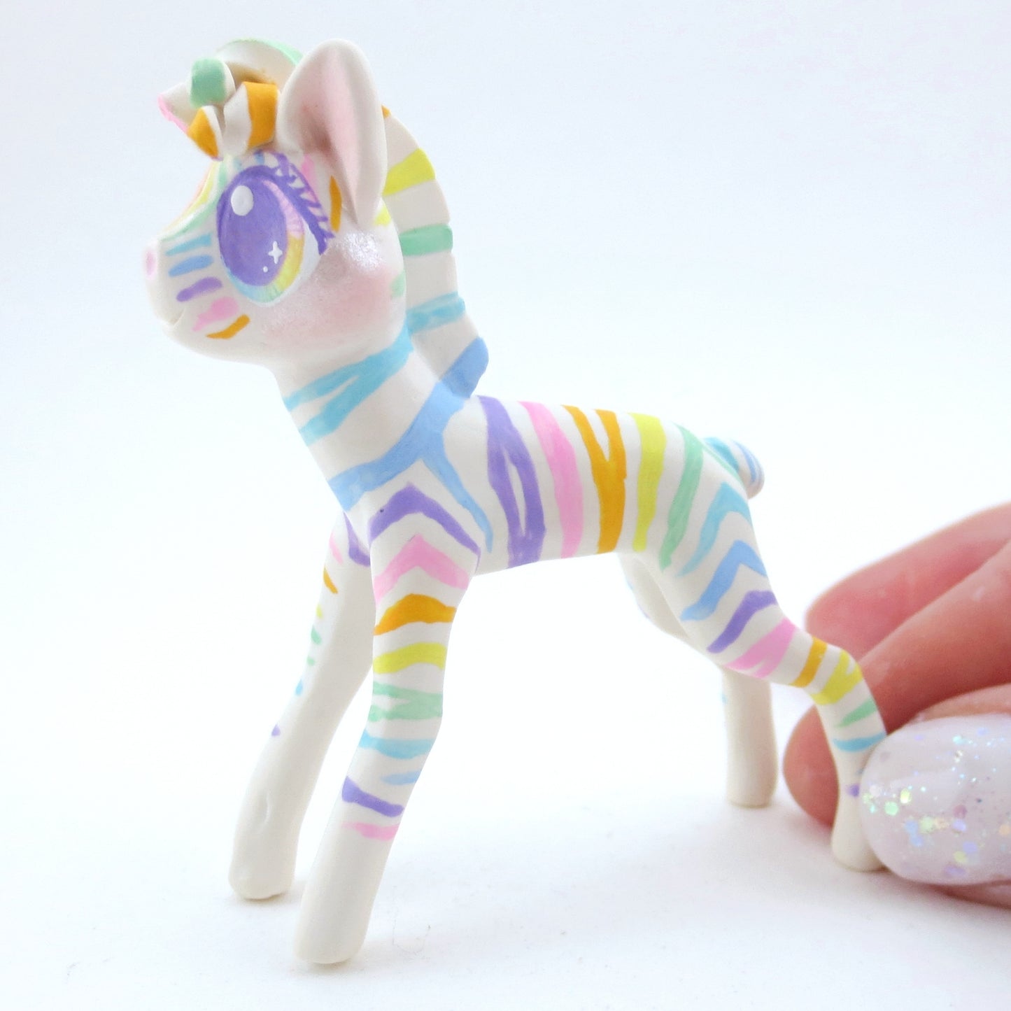 Rainbow Zebra Figurine - Polymer Clay Carnival Animals