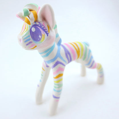 Rainbow Zebra Figurine - Polymer Clay Carnival Animals