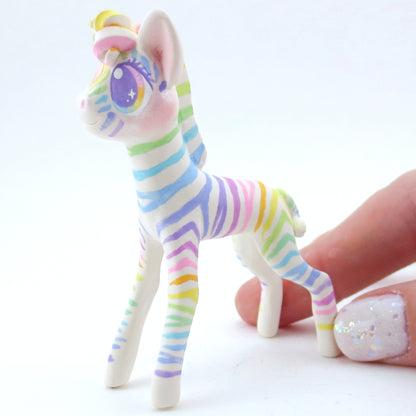 Rainbow Zebra Figurine - Polymer Clay Carnival Animals (Version 2)