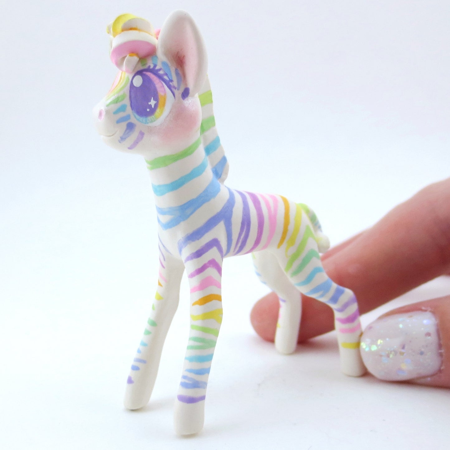 Rainbow Zebra Figurine - Polymer Clay Carnival Animals (Version 2)