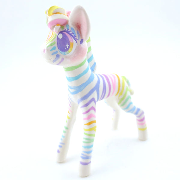 Rainbow Zebra Figurine - Polymer Clay Carnival Animals (Version 2)