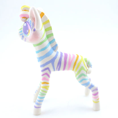 Rainbow Zebra Figurine - Polymer Clay Carnival Animals (Version 2)