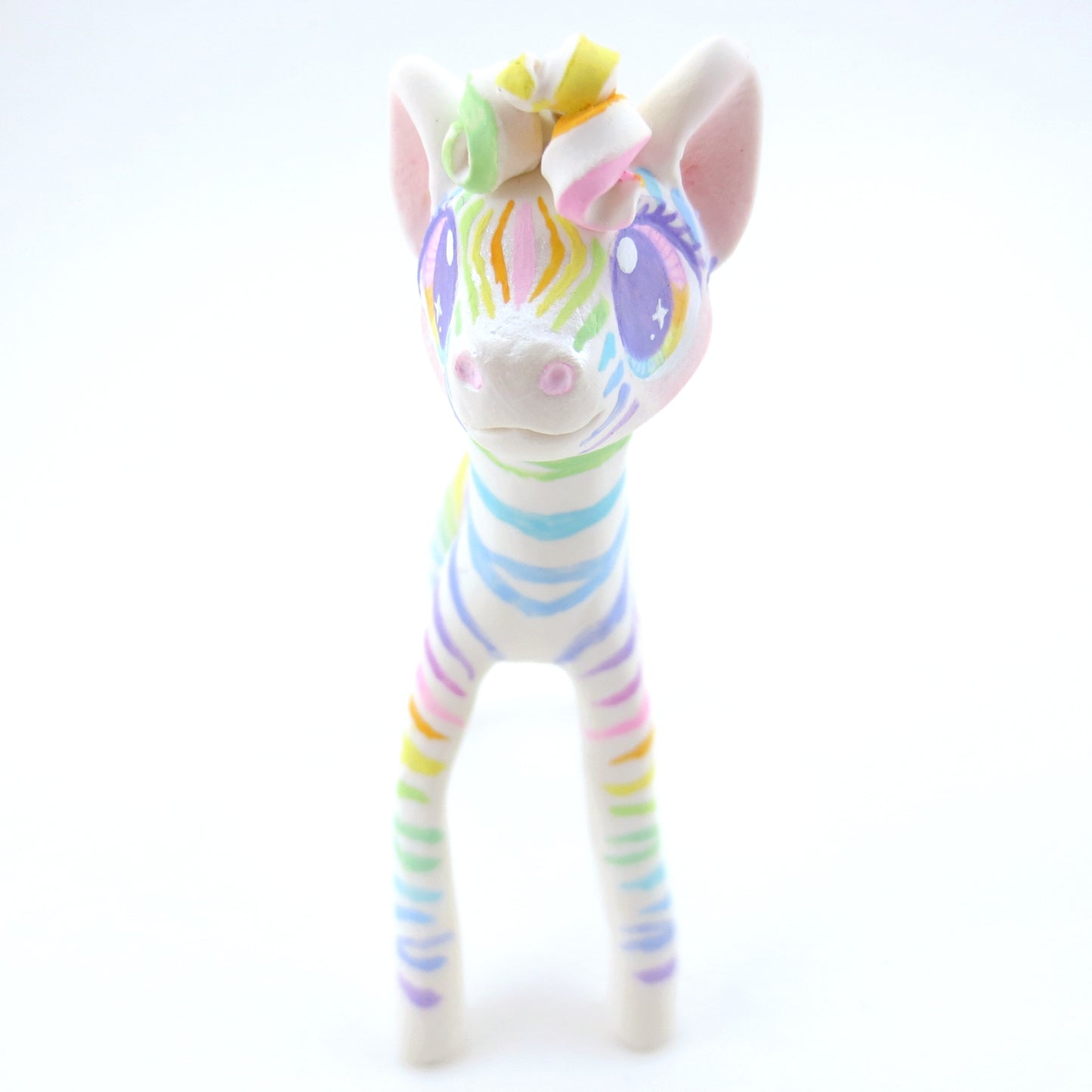 Rainbow Zebra Figurine - Polymer Clay Carnival Animals (Version 2)