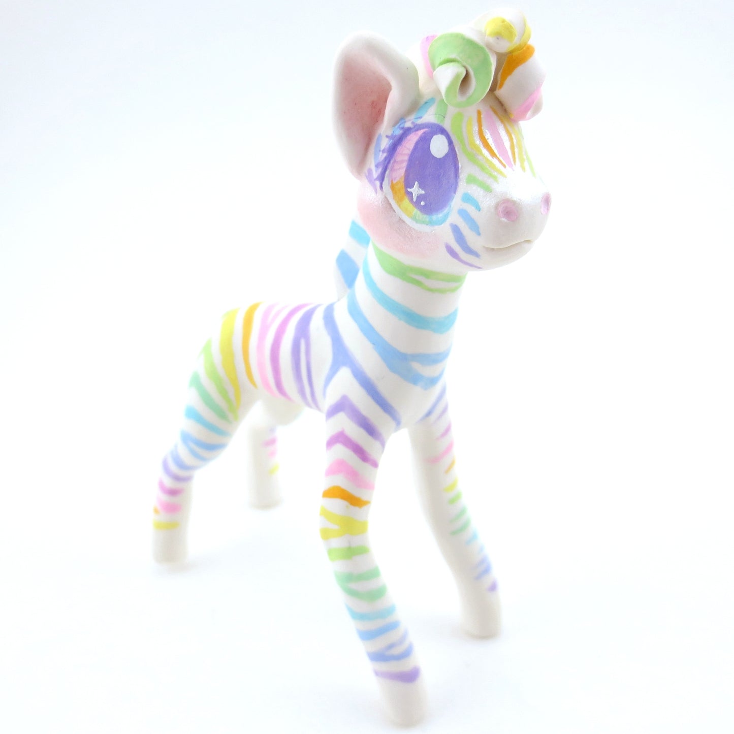 Rainbow Zebra Figurine - Polymer Clay Carnival Animals (Version 2)