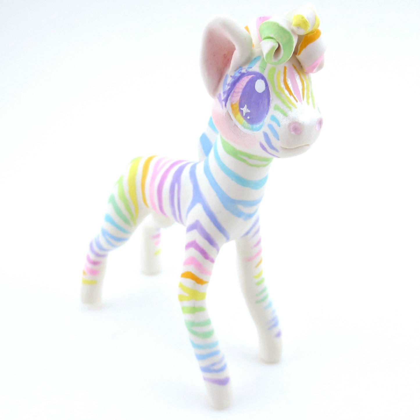 Rainbow Zebra Figurine - Polymer Clay Carnival Animals (Version 2)