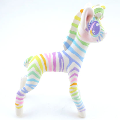 Rainbow Zebra Figurine - Polymer Clay Carnival Animals (Version 2)