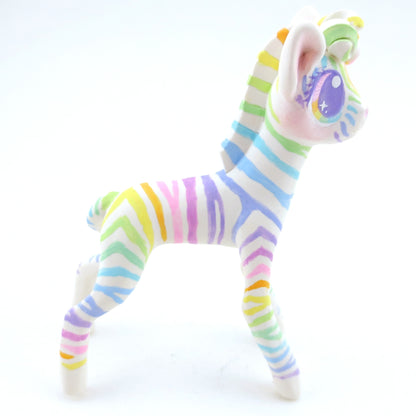 Rainbow Zebra Figurine - Polymer Clay Carnival Animals (Version 2)