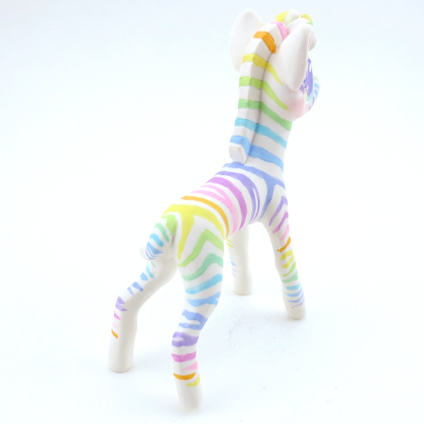 Rainbow Zebra Figurine - Polymer Clay Carnival Animals (Version 2)