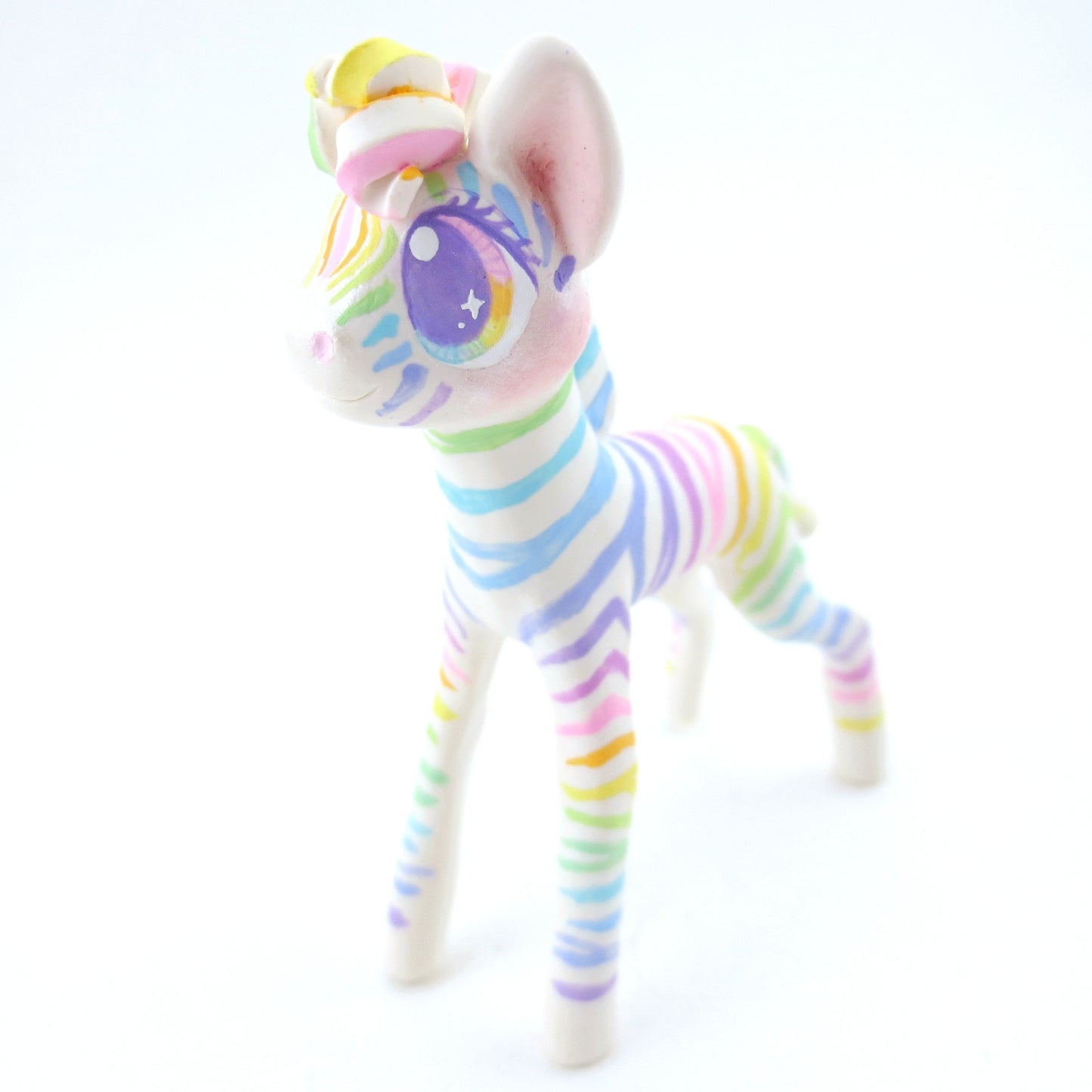 Rainbow Zebra Figurine - Polymer Clay Carnival Animals (Version 2)