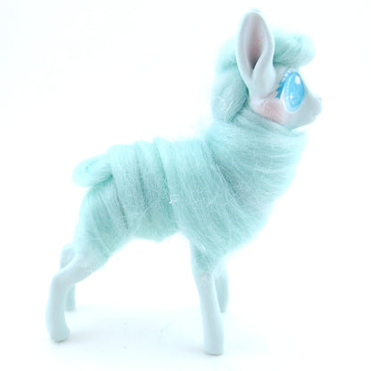 Turquoise Cotton Candy Llama Figurine - Polymer Clay Carnival Animals