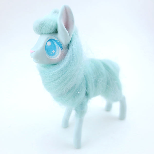 Turquoise Cotton Candy Llama Figurine - Polymer Clay Carnival Animals