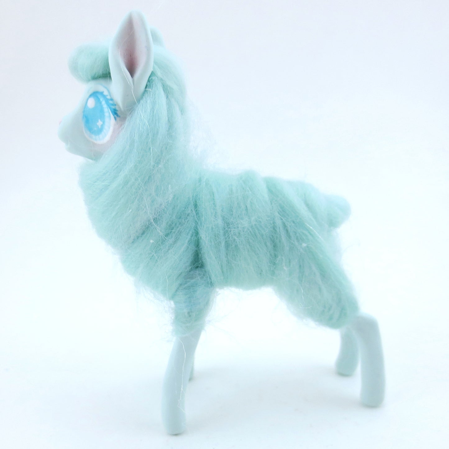 Turquoise Cotton Candy Llama Figurine - Polymer Clay Carnival Animals